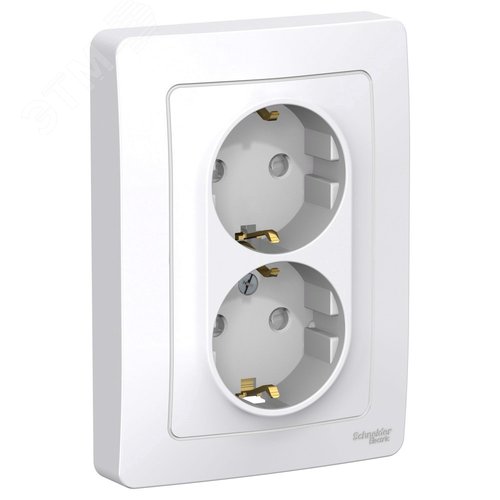 BLANCA скрытой установки розетка двойная с заземлением со шторками, 16А, 250В, белый - фото 1