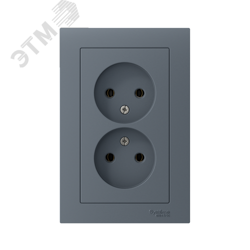 Розетка ATLASDESIGN двойная без заземления 16А в сборе грифель - фото 2