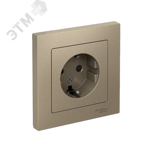 Розетка ATLASDESIGN с заземлением со шторками 16А в сборе шампань - фото 1