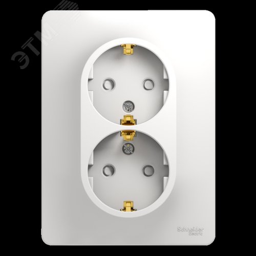 GLOSSA Розетка двойная с заземлением со шторками в сборе белая - фото 3