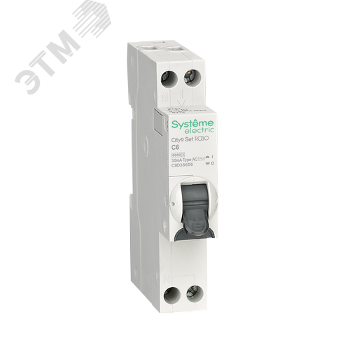 Изображение товара Выключатель автоматический дифференциального тока АВДТ 1П+Н C6 6000A 30мА AC 18мм City9 Set (шт)