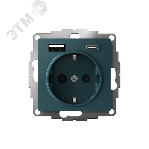 ATLASDESIGN РОЗЕТКА 16А c 2 USB A+C, 5В/2,4А/3,0А, 2х5В/1,5А, механизм, ИЗУМРУД - фото 2
