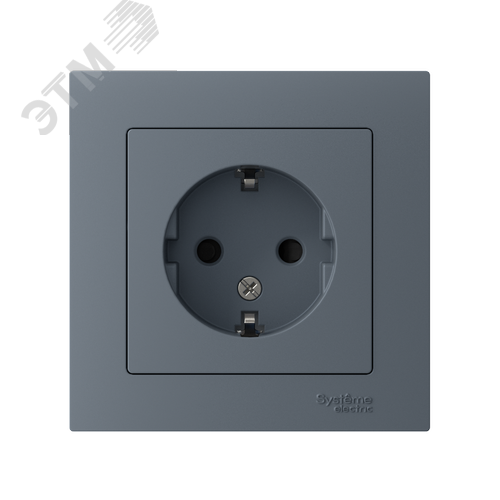 Розетка ATLASDESIGN с заземлением со шторками 16А в сборе грифель - фото 2