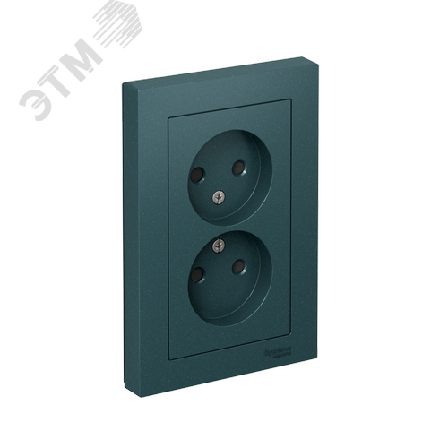 Розетка ATLASDESIGN двойная без заземления со шторками 16А в сборе изумруд - фото 1