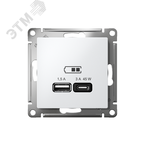 ATLASDESIGN USB РОЗЕТКА A + тип-C 45W высокоскор.заряд. QC, PD, механизм, БЕЛЫЙ - фото 2