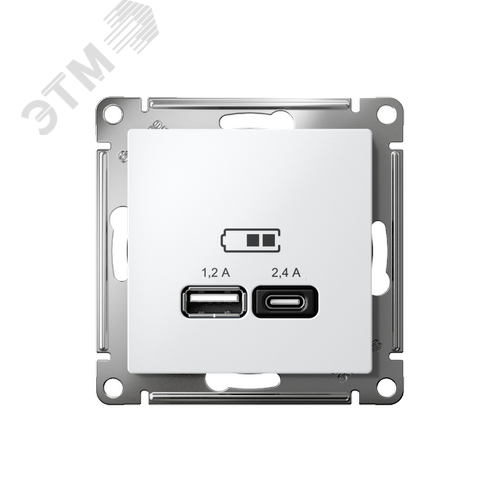 РОЗЕТКА USB ATLASDESIGN A+С, 5В/2,4 А, 2х5В/1,2 А, механизм, БЕЛЫЙ - фото 2