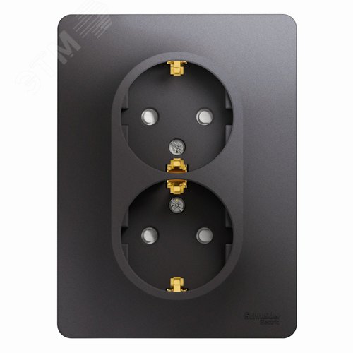 Изображение товара GLOSSA розетка двойная с заземлением со шторками в сборе графит (шт)