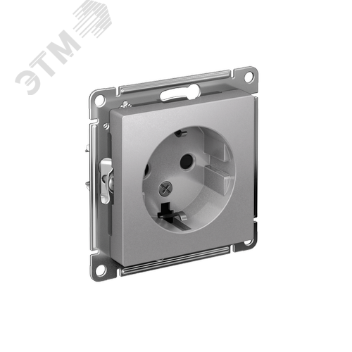 Розетка ATLASDESIGN с заземлением со шторками 16А механизм алюминий - фото 1