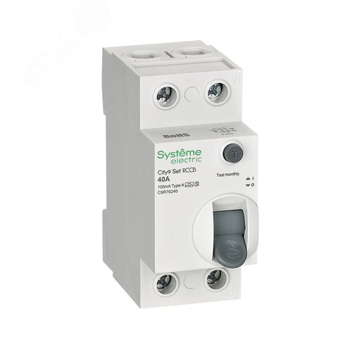 Выключатель дифференциального тока селективный (ВДТ/УЗО) 40А 2P 100мА A-S 230В City9 Set - фото 1