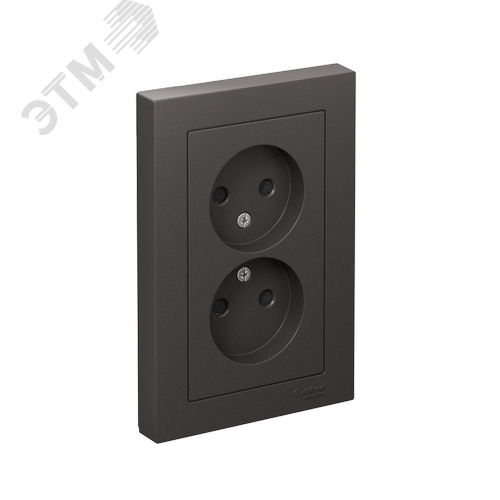 ATLASDESIGN РОЗЕТКА двойная без заземления со шторками,16А, в сборе, БАЗАЛЬТ - фото 1