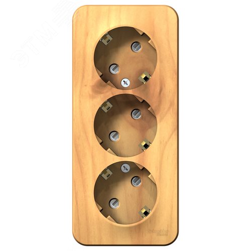 Розетка BLANCA наружная трехпостовая, с заземлением, со шторками, с изолирующей пластиной, 16А, 250В, ясень - фото 3