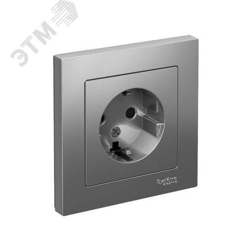 Изображение товара Розетка ATLASDESIGN с заземлением со шторками 16А в сборе сталь (шт)