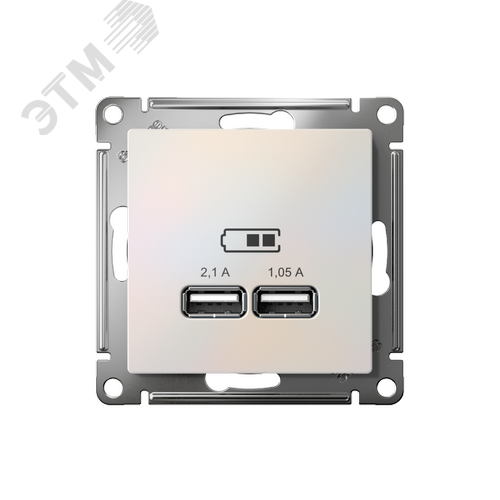 Розетка ATLASDESIGN USB 5В 1 порт x 2,1 А 2 порта х 1,05 А механизм жемчуг - фото 7