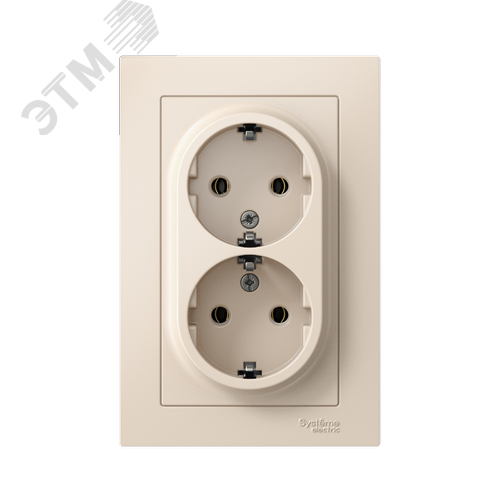 Розетка ATLASDESIGN двойная с заземлением 16А в сборе бежевый - фото 2
