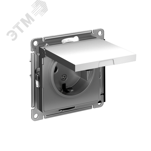 Розетка ATLASDESIGN с заземлением со шторками с крышкой 16А IP20 механизм сталь - фото 1