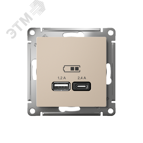 ATLASDESIGN USB РОЗЕТКА A+С, 5В/2,4А, 2х5В/1,2А, механизм, ПЕСОЧНЫЙ - фото 2