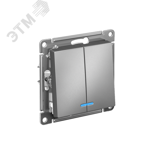 Выключатель двухклавишный ATLASDESIGN с подсветкой схема 5а 10АХ механизм сталь - фото 1