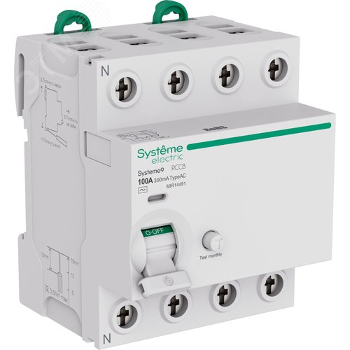 Изображение товара Выключатель дифференциального тока (ВДТ) 100A 4P 300мА Тип-AC 400В Systeme9 (шт)