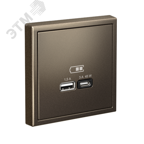 ARTGALLERY USB розетка A + тип-C 45Вт высокоскор.заряд. QC, PD, механизм, мокко - фото 4