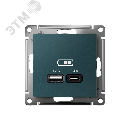 РОЗЕТКА USB ATLASDESIGN A+С, 5В/2,4 А, 2х5В/1,2 А, механизм, ИЗУМРУД - фото 2