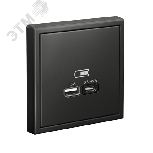 ARTGALLERY USB розетка A + тип-C 45Вт высокоскор.заряд. QC, PD, механизм, базальт - фото 4