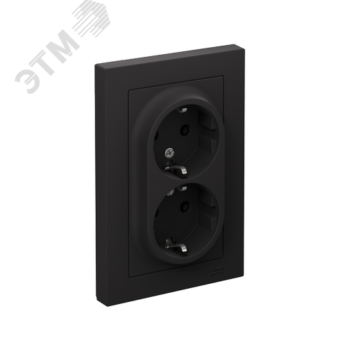 Изображение товара Розетка ATLASDESIGN двойная с заземлением 16А в сборе карбон (шт)