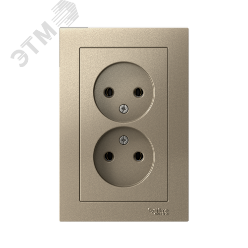 Розетка ATLASDESIGN двойная без заземления 16А в сборе шампань - фото 1