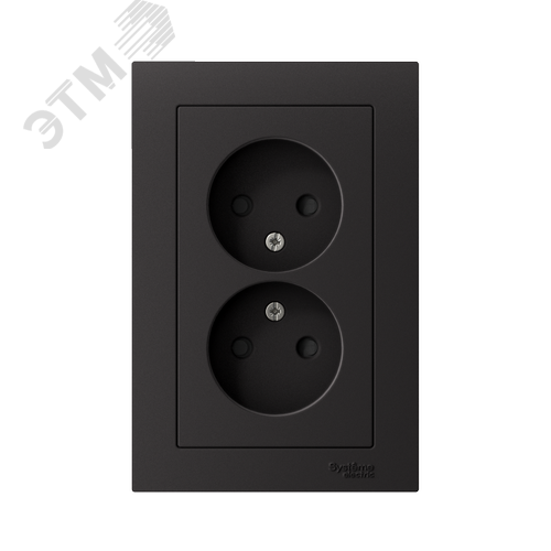 Розетка ATLASDESIGN двойная без заземления со шторками 16А в сборе карбон - фото 2