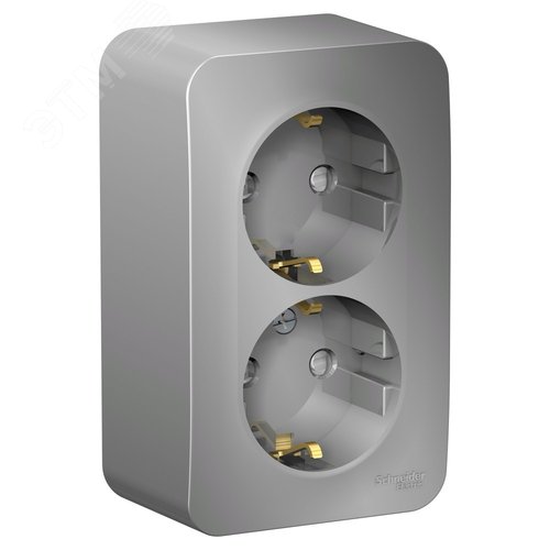 Изображение товара Розетка BLANCA наружная двойная, с заземлением, со шторками, с изолирующей пластиной, 16А, 250В, алюминий (шт)