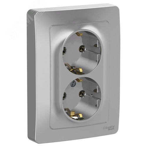 BLANCA скрытой установки розетка двойная с заземлением без шторок, 16А, 250В, алюминий - фото 1