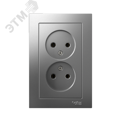 Розетка ATLASDESIGN двойная без заземления 16А в сборе сталь - фото 2