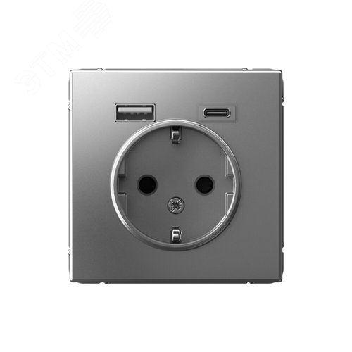 ARTGALLERY розетка 16А с 2 USB A+C, 5В/2,4А/3,0А, 2х5В/1,5А, механизм, сталь - фото 1