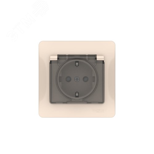 GLOSSA РОЗЕТКА с заземлением со шторками с крышкой, 16А, IP44, в сборе, быстрозажимные клеммы, БЕЖЕВЫЙ - фото 2