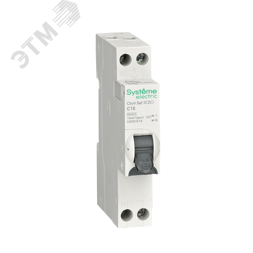 Изображение товара Выключатель автоматический дифференциального тока АВДТ 1П+Н C16 6000A 10мА A 18мм City9 Set (шт)