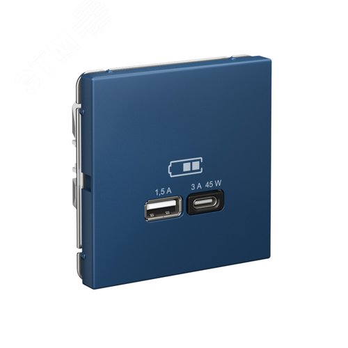 ARTGALLERY USB розетка A + тип-C 45Вт высокоскор.заряд. QC, PD, механизм, аквамарин - фото 2