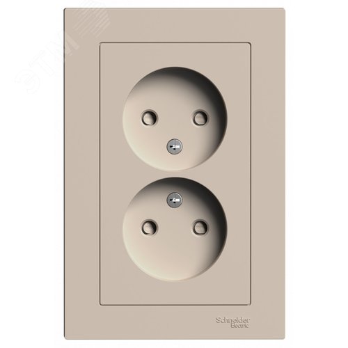 ATLASDESIGN РОЗЕТКА двойная без заземления со шторками,16А, в сборе, ПЕСОЧНЫЙ - фото 2