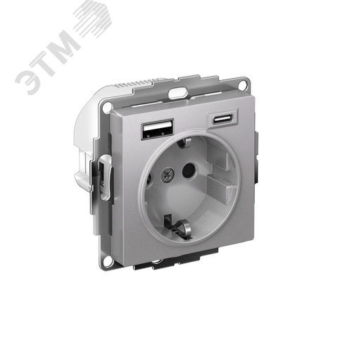 ATLASDESIGN РОЗЕТКА 16А c 2 USB A+C, 5В/2,4А/3,0А, 2х5В/1,5А, механизм, АЛЮМИНИЙ - фото 1