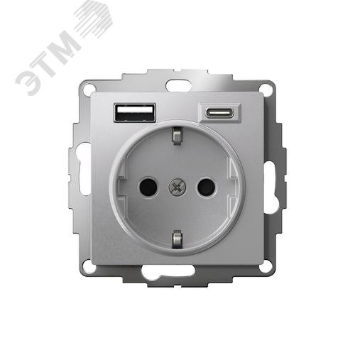 ATLASDESIGN РОЗЕТКА 16А c 2 USB A+C, 5В/2,4А/3,0А, 2х5В/1,5А, механизм, АЛЮМИНИЙ - фото 2