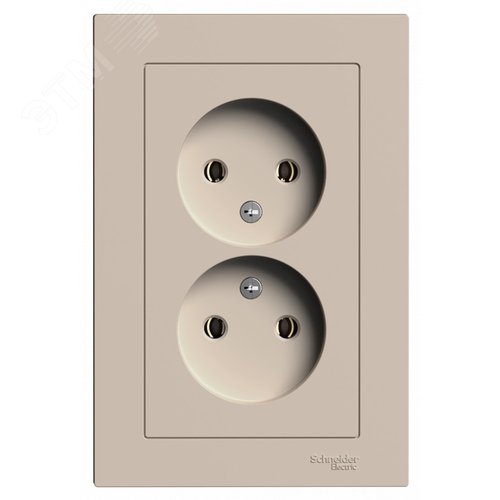 ATLASDESIGN РОЗЕТКА двойная без заземления,16А, в сборе, ПЕСОЧНЫЙ - фото 2