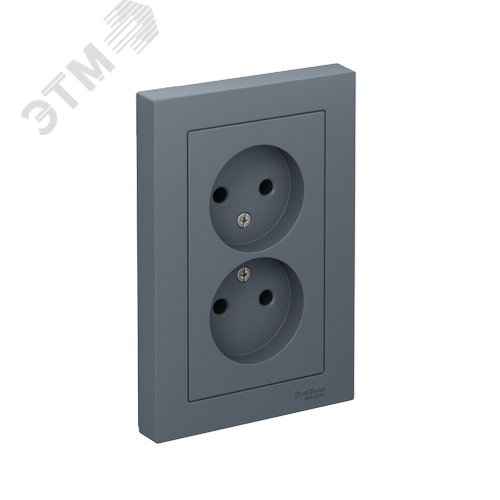 Розетка ATLASDESIGN двойная без заземления 16А в сборе грифель - фото 1