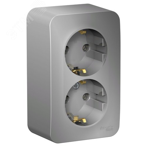 Изображение товара Розетка BLANCA наружная двойная, с заземлением, без шторок, с изолирующей пластиной, 16А, 250В, алюминий (шт)