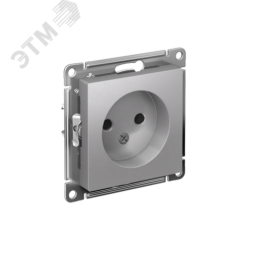 Розетка ATLASDESIGN без заземления со шторками 16А механизм алюминий - фото 1