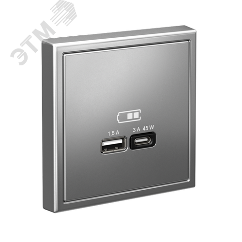 ARTGALLERY USB розетка A + тип-C 45Вт высокоскор.заряд. QC, PD, механизм, сталь - фото 4