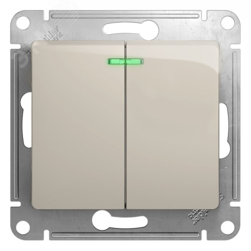 GLOSSA Выключатель двухклавишный с подсветкой схема 5а молочный - фото 1