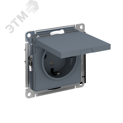 Изображение товара Розетка ATLASDESIGN с заземлением со шторками с крышкой 16А IP20 механизм грифель (шт)