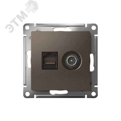 Розетка ATLASDESIGN двойная компьютерная+ТВ RJ45+TV категория 5E механизм мокко - фото 2