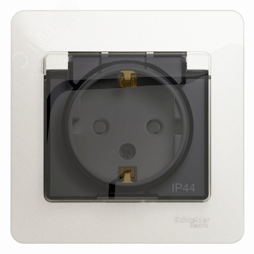 GLOSSA Розетка с заземлением со шторками с крышкой IP44 перламутр в сборе - фото 1