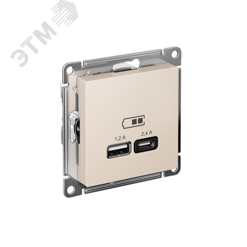 РОЗЕТКА USB ATLASDESIGN A+С, 5В/2,4А, 2х5В/1,2А, механизм, БЕЖЕВЫЙ - фото 1