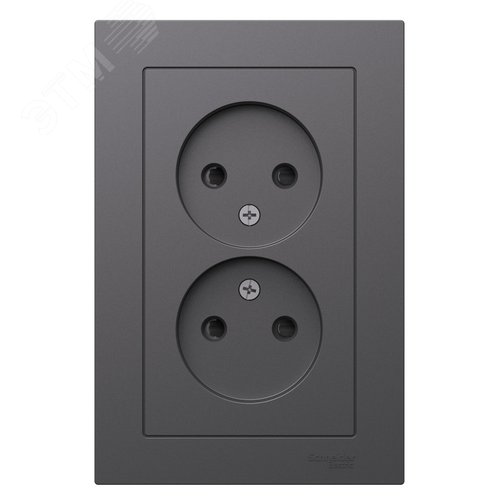 ATLASDESIGN РОЗЕТКА двойная без заземления со шторками,16А, в сборе, БАЗАЛЬТ - фото 2