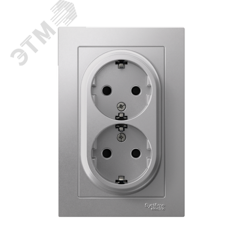 Розетка ATLASDESIGN двойная с заземлением со шторками 16А в сборе алюминий - фото 2